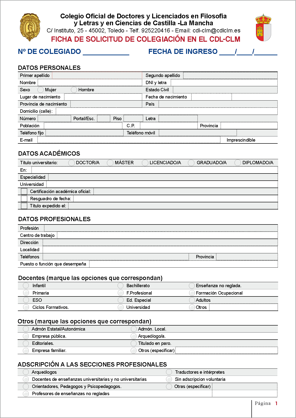 FICHA DE COLEGIACI&Oacute;N